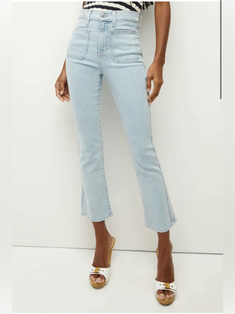 Veronica Beard Carly Kick Flare denim jeans patch pocket Light Wash NWT 15/34